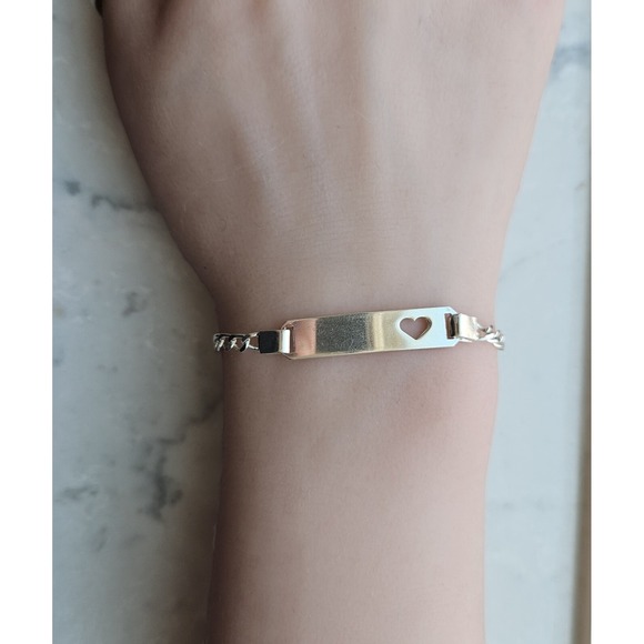 The Unbranded Brand Jewelry - Vintage 925 ITALY Sterling Silver ID Open Heart Bracelet Approx. 7" L